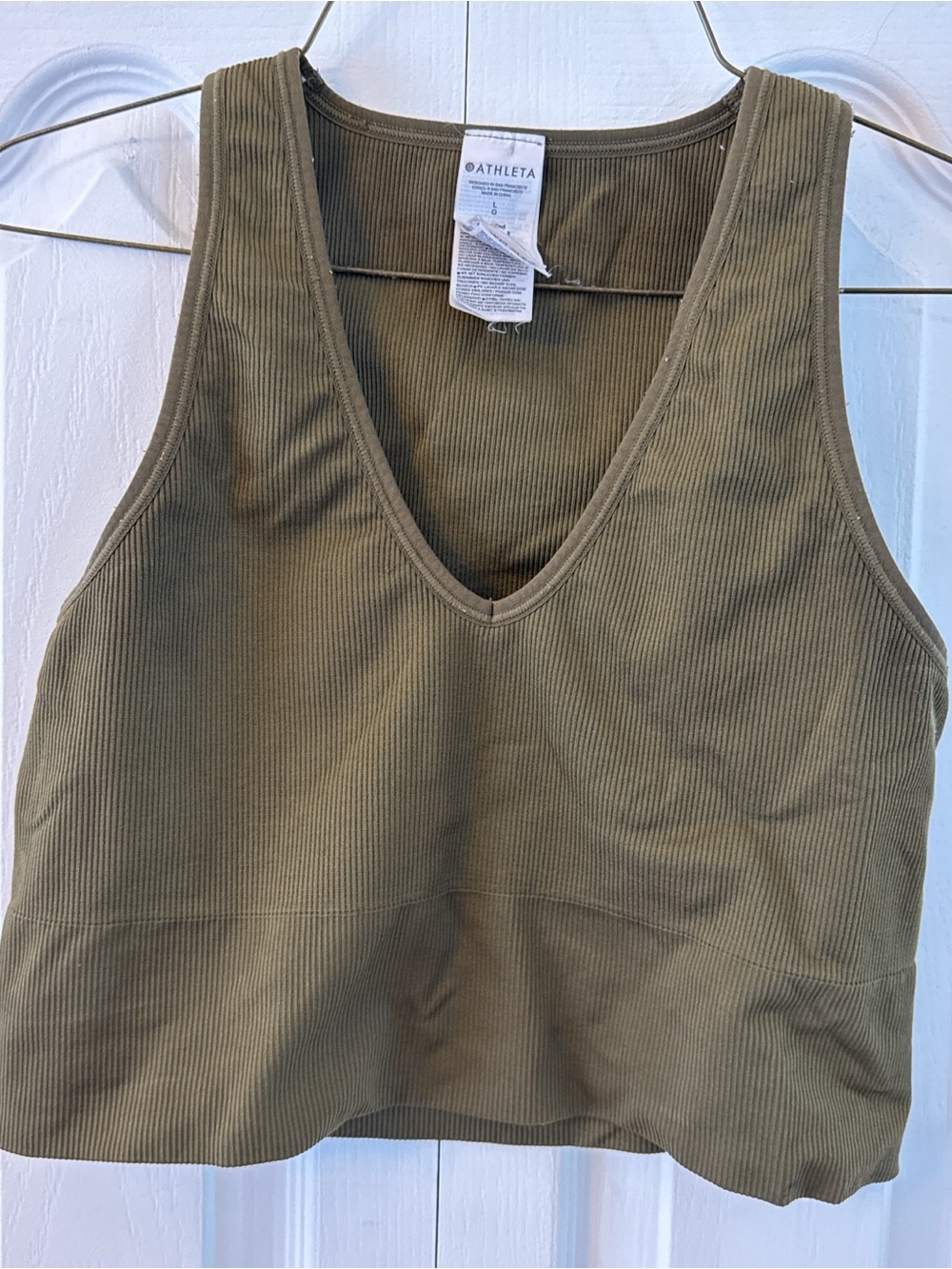 Athleta Olive Ribbed V-Neck Crop Tank Top